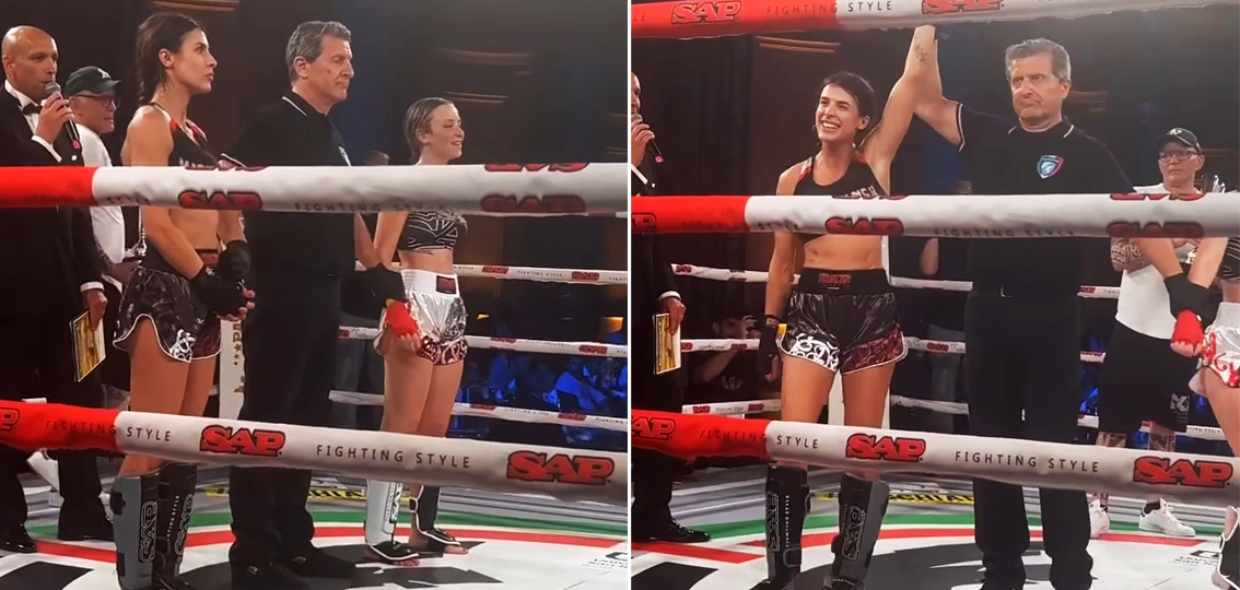 Elisabetta Canalis Debutta Sul Ring E Vince Il Suo Primo Incontro Di Kickboxing Guarda Gossipit